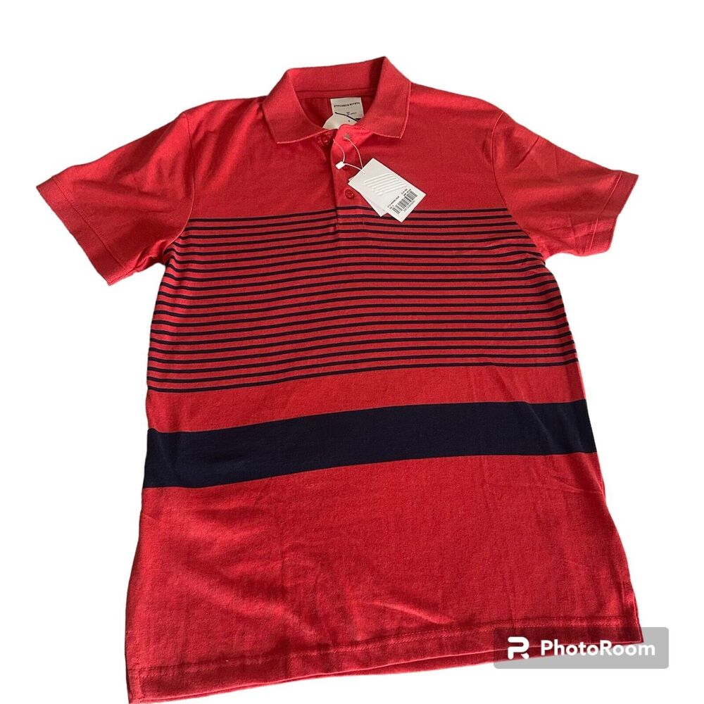 Stitches & Rivets Knit Golf Polo Shirt Men Blue Red Short Sleeve Size Medium NWT